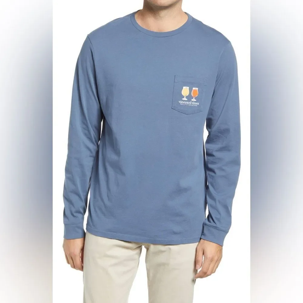 Vineyard Vines Men’s Blue Fall Is Brewing Long-Sleeve Pocket Tee - Picture 5 of 7